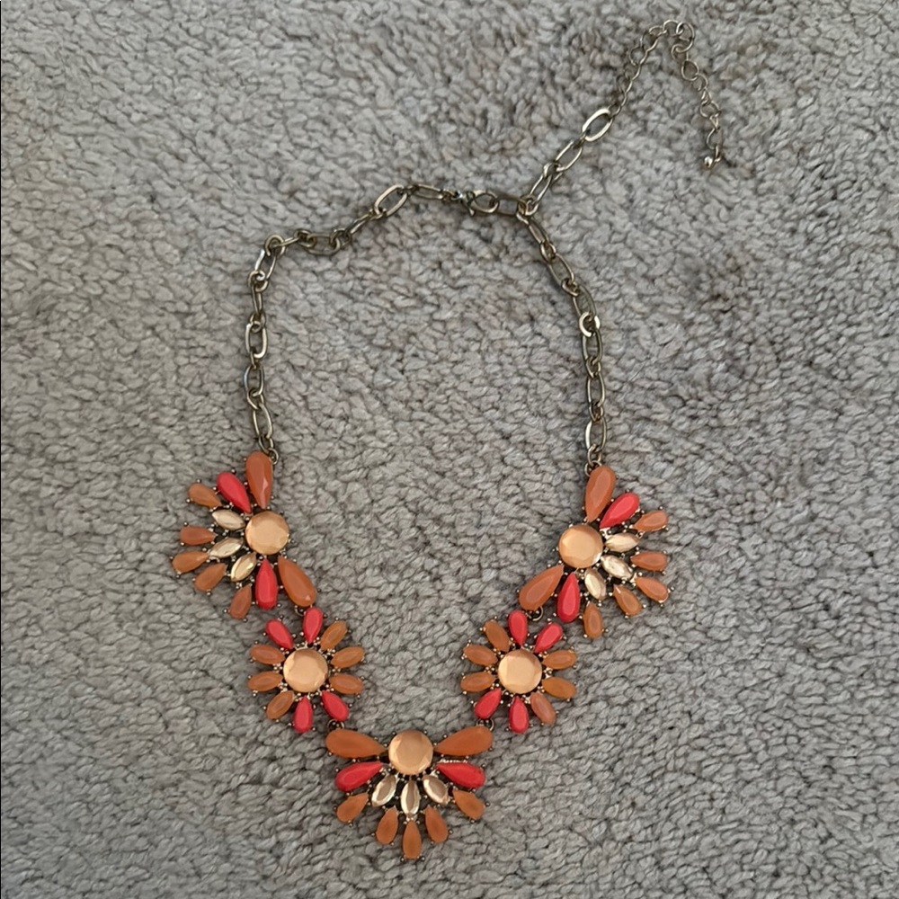 Elegant Floral Necklace with Orangey, Pink and Gold Accents